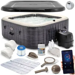 Inflatable hot tub with hydromassage 4-person INTEX 28450 + chlorine generator