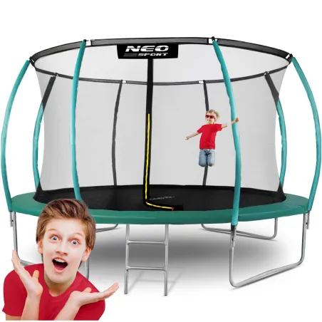Garden trampoline 14ft with safety net and ladder, sturdy design for outdoor fun