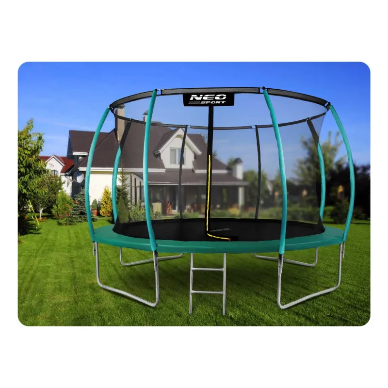 Vibrant colored garden trampoline 14ft, perfect for outdoor play and entertainment