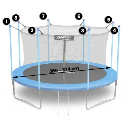 Trampoline net 374cm, vibrant and strong trampoline part