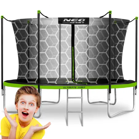 Garden trampoline 12ft with safety net and ladder, durable design