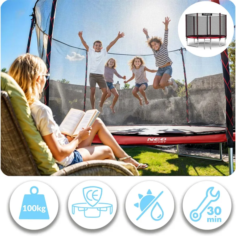 8ft trampoline with net, great for outdoor play