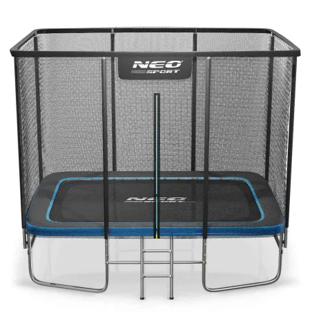 Rectangular garden trampoline 10x7ft with safety net and ladder, perfect for outdoor fun