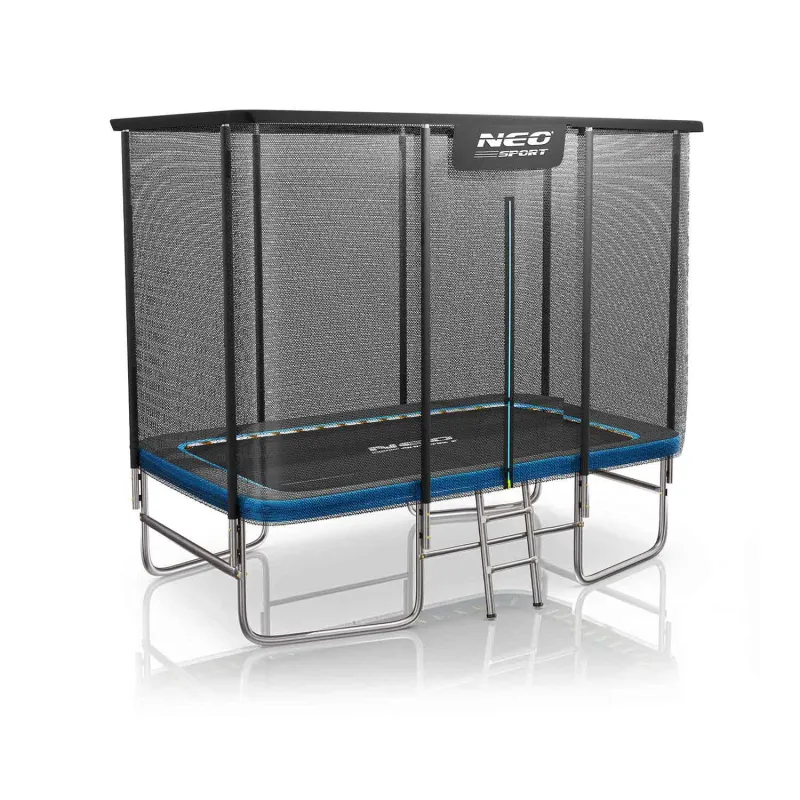 Green rectangular garden trampoline 10x7ft, great for kids' outdoor play