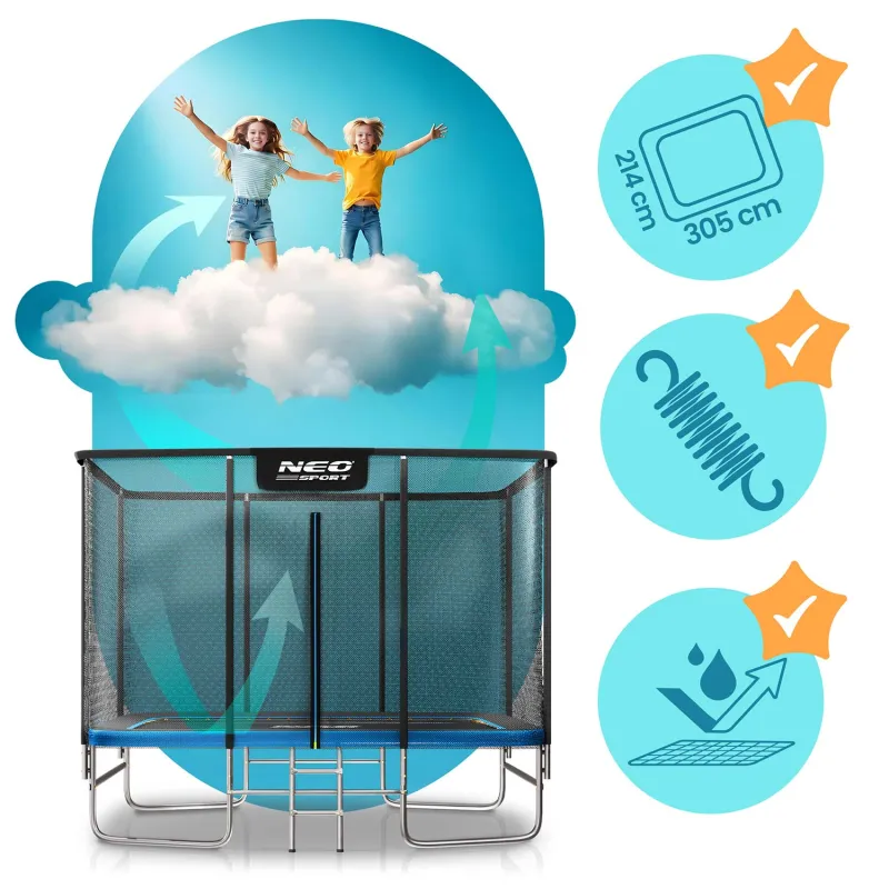 Durable 10x7ft garden trampoline made of strong steel, safe for children