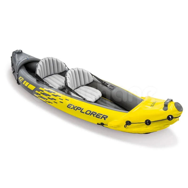 Blue inflatable kayak, comfortable and stable for use