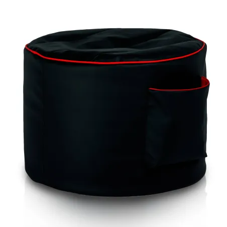 Round black gaming pouf made of durable PU leather for long-lasting use