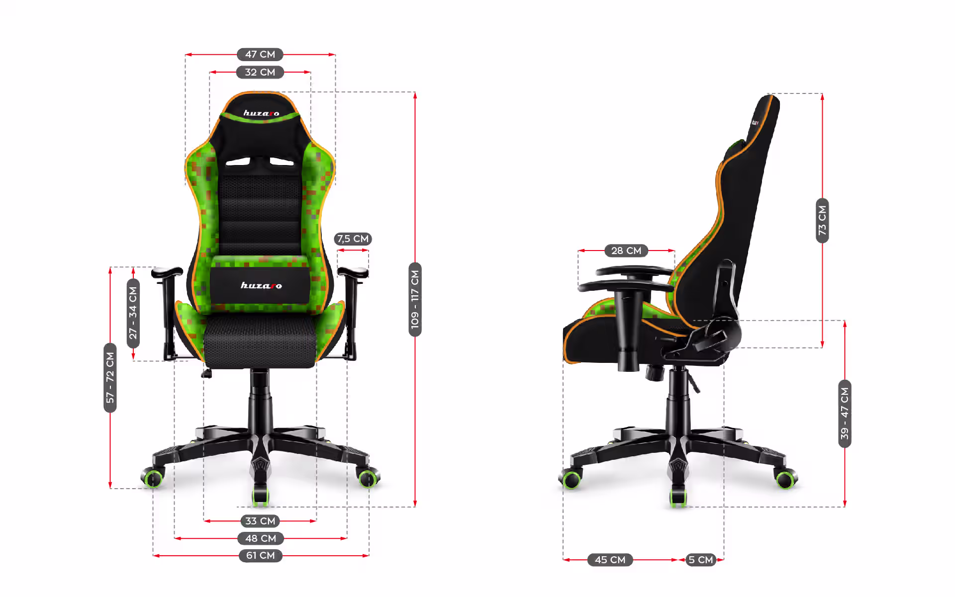 Dimensions of the Ranger 6.0 Pixel chair