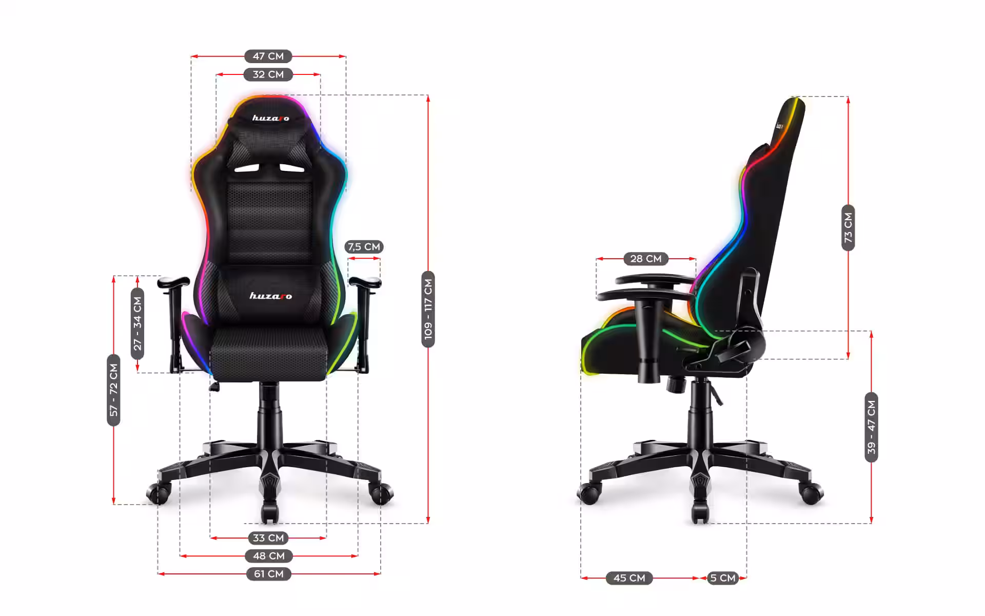Dimensions of Ranger 6.0 RGB chair