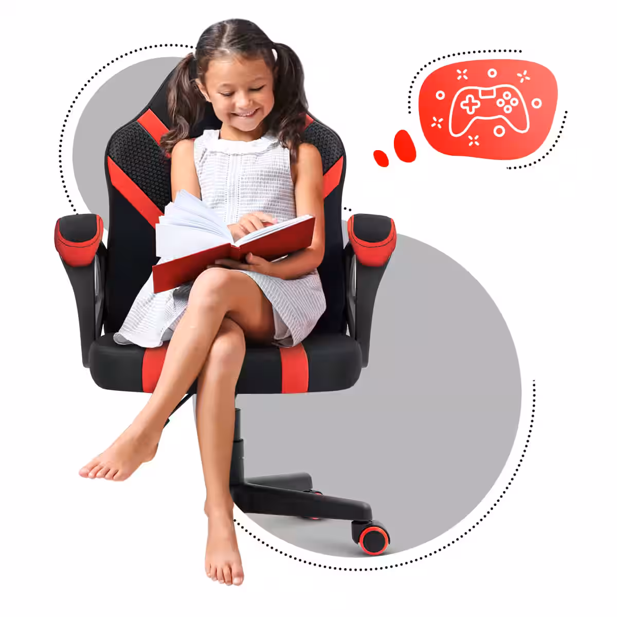 Front view of the Ranger 1.0 Red Mesh chair with a girl reading a book