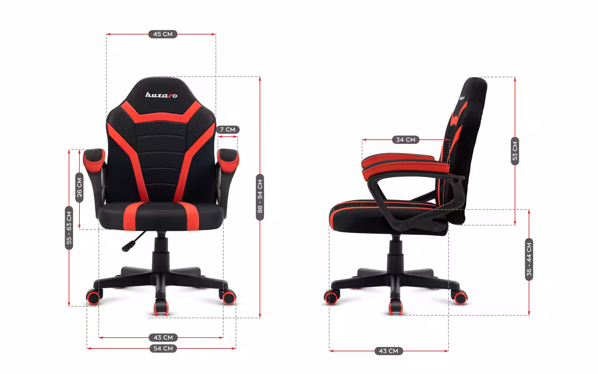 Dimensions of the Ranger 1.0 Red Mesh chair