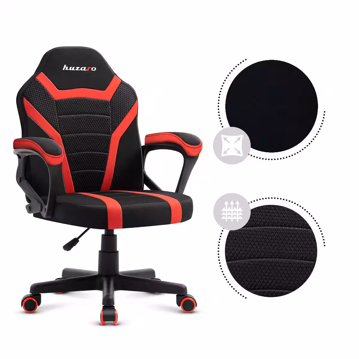 Right profile of the Huzaro Ranger 1.0 Red Mesh kids' chair with fabrics