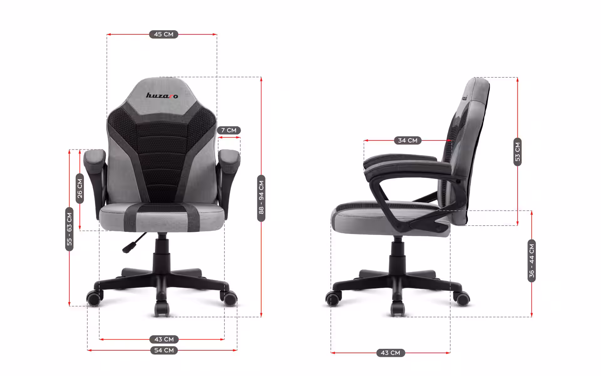 Dimensions of Ranger 1.0 Grey Mesh chair