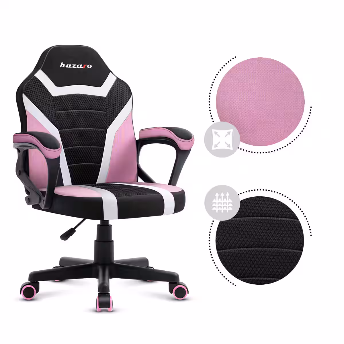 Right angle of the Huzaro Ranger 1.0 Pink Mesh chair with fabrics