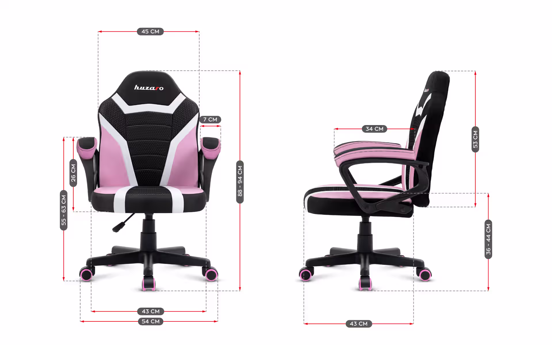 Dimensions of the Ranger 1.0 Pink Mesh chair
