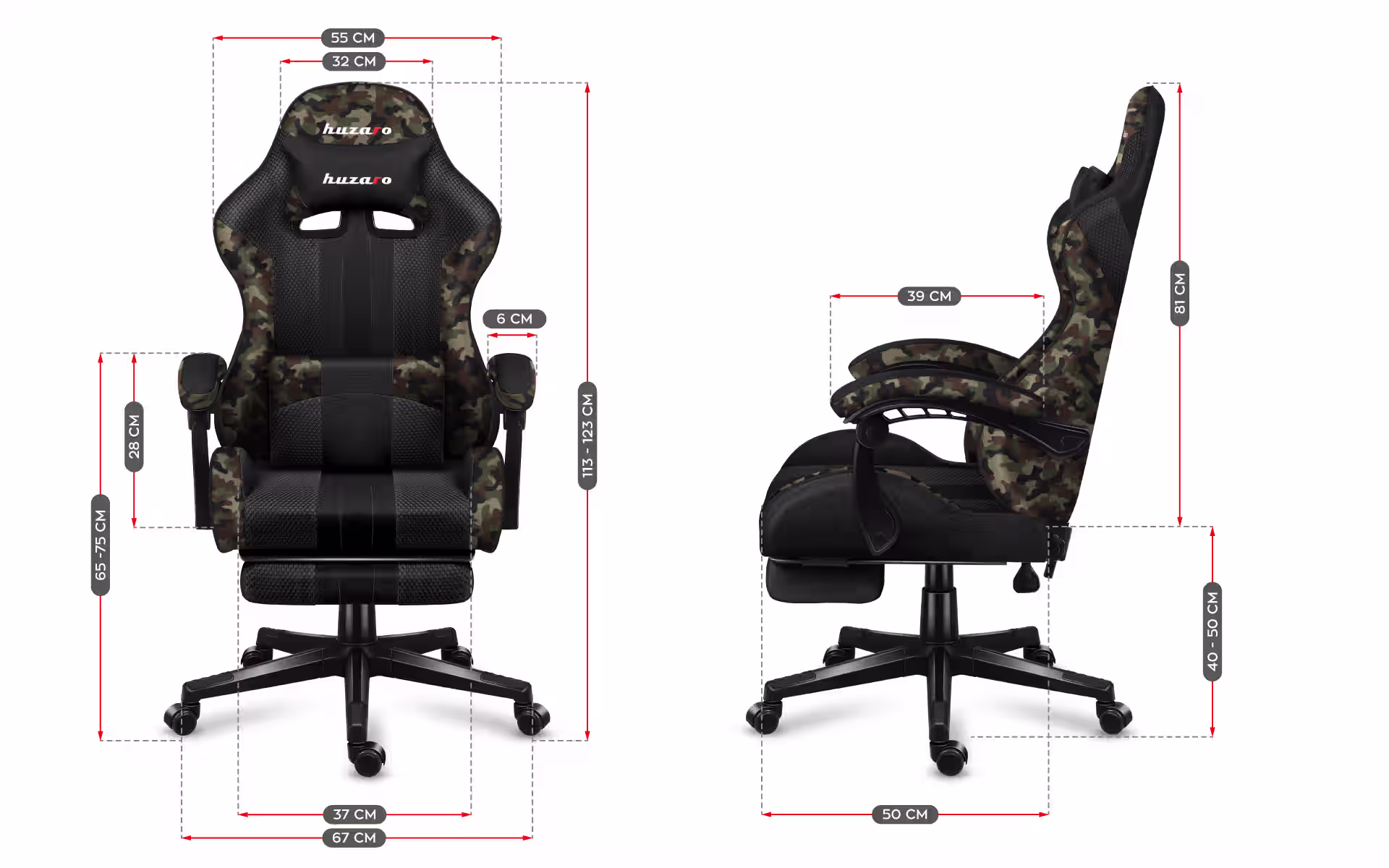 Dimensions of the Huzaro Force 4.7 Camo Mesh chair