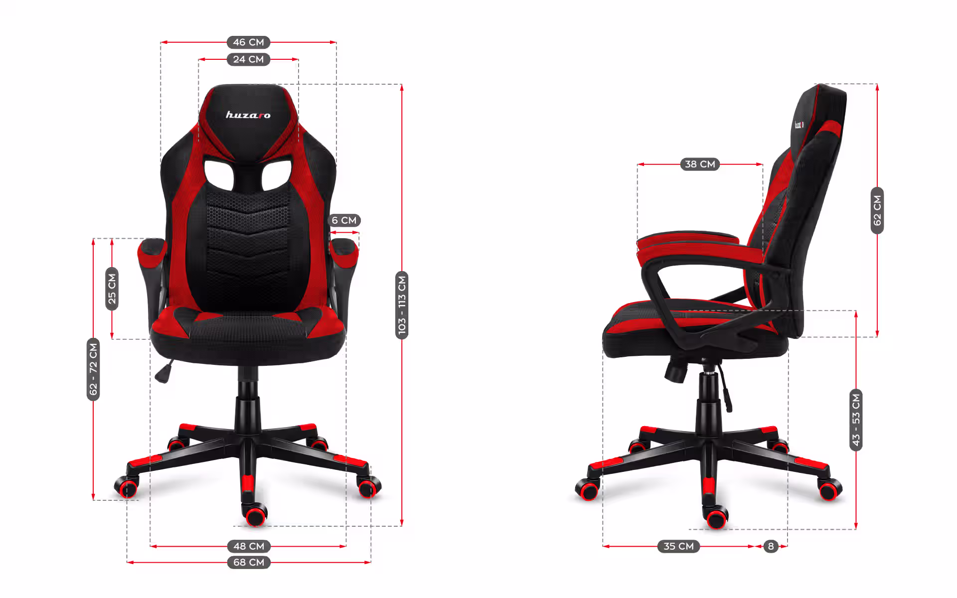 Dimensions of Force 2.5 Red Mesh chair