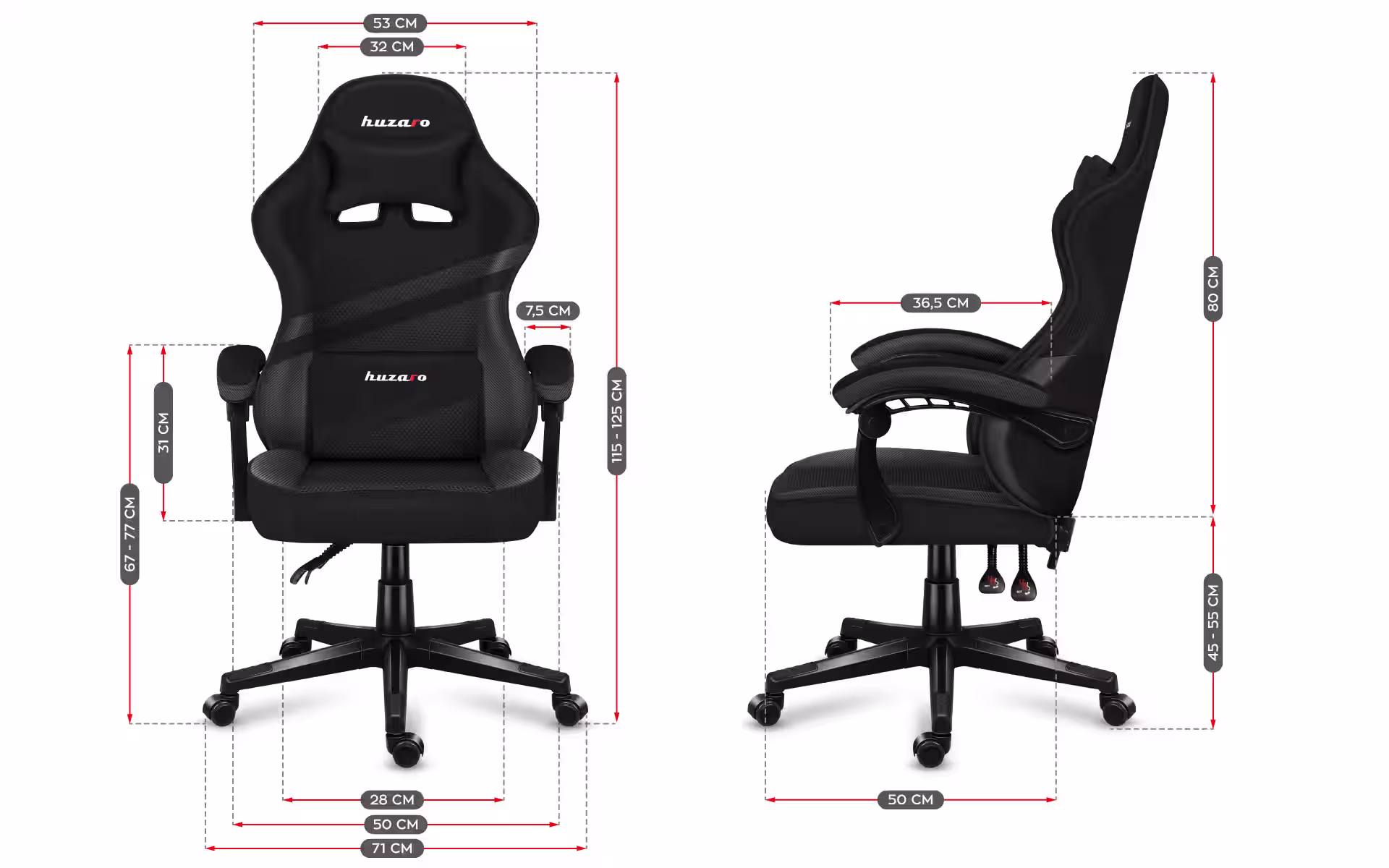 Dimensions of Huzaro Force 4.4 Carbon chair