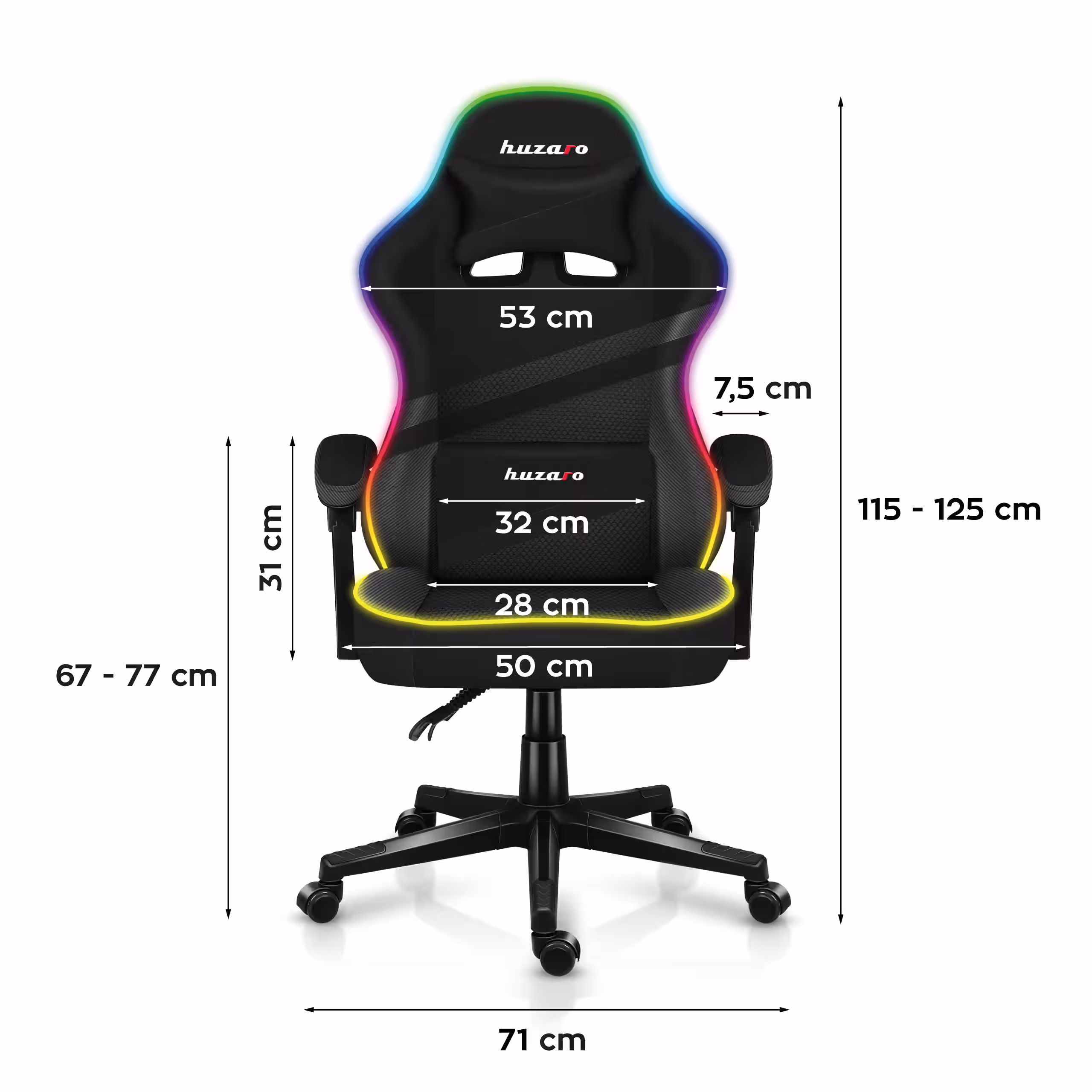 Huzaro Force 4.4 RGB Mesh chair dimensions