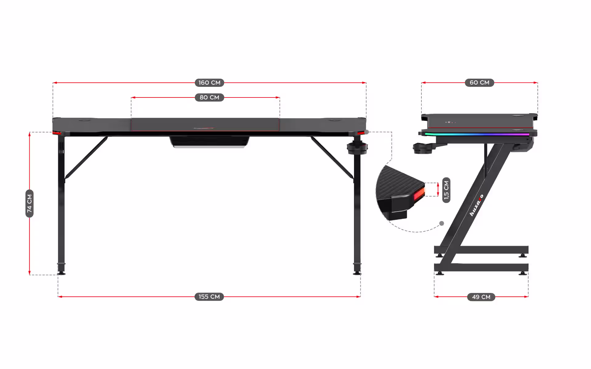 Dimensions of Hero 4.8 desk