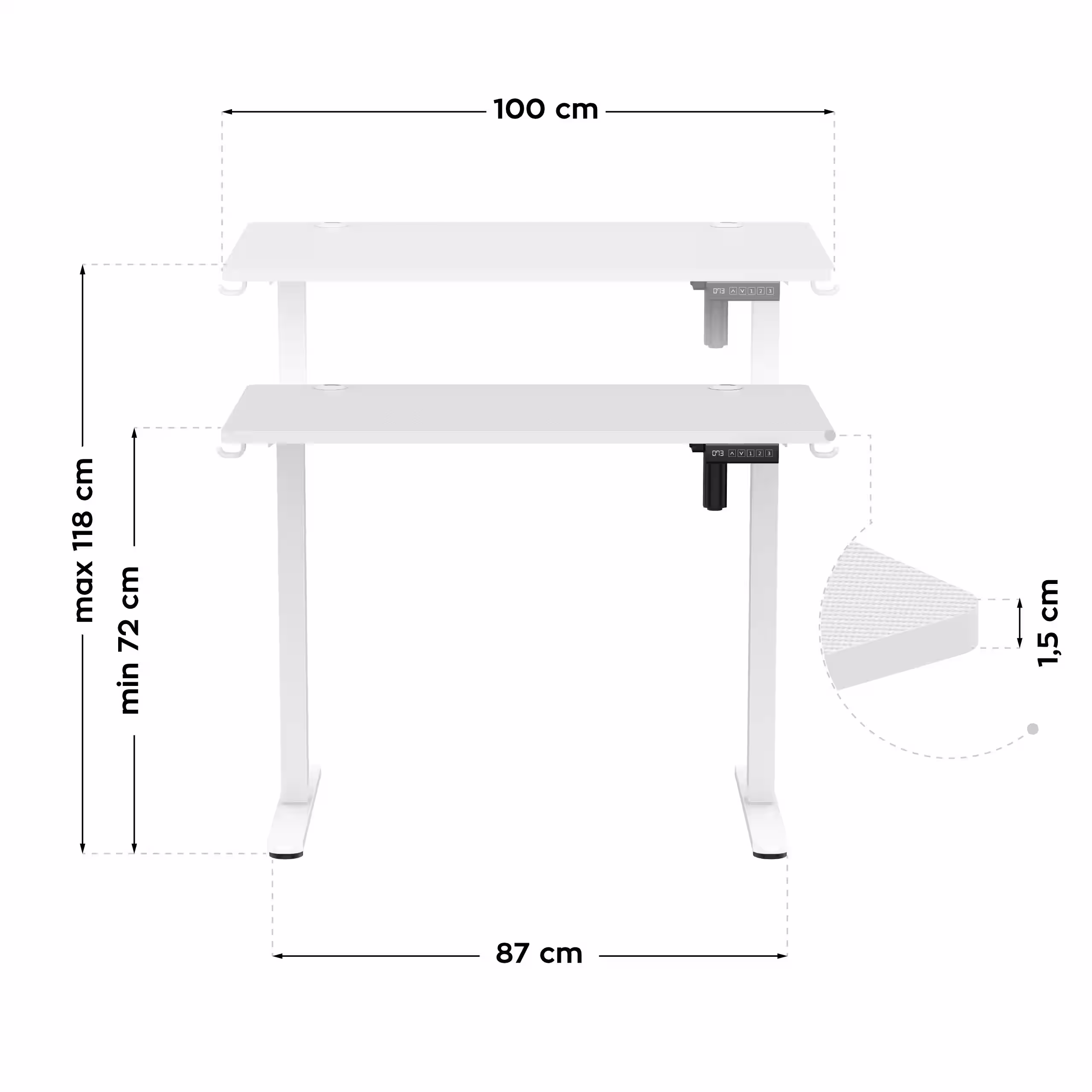 Desk dimensions Hero 7.9 - front