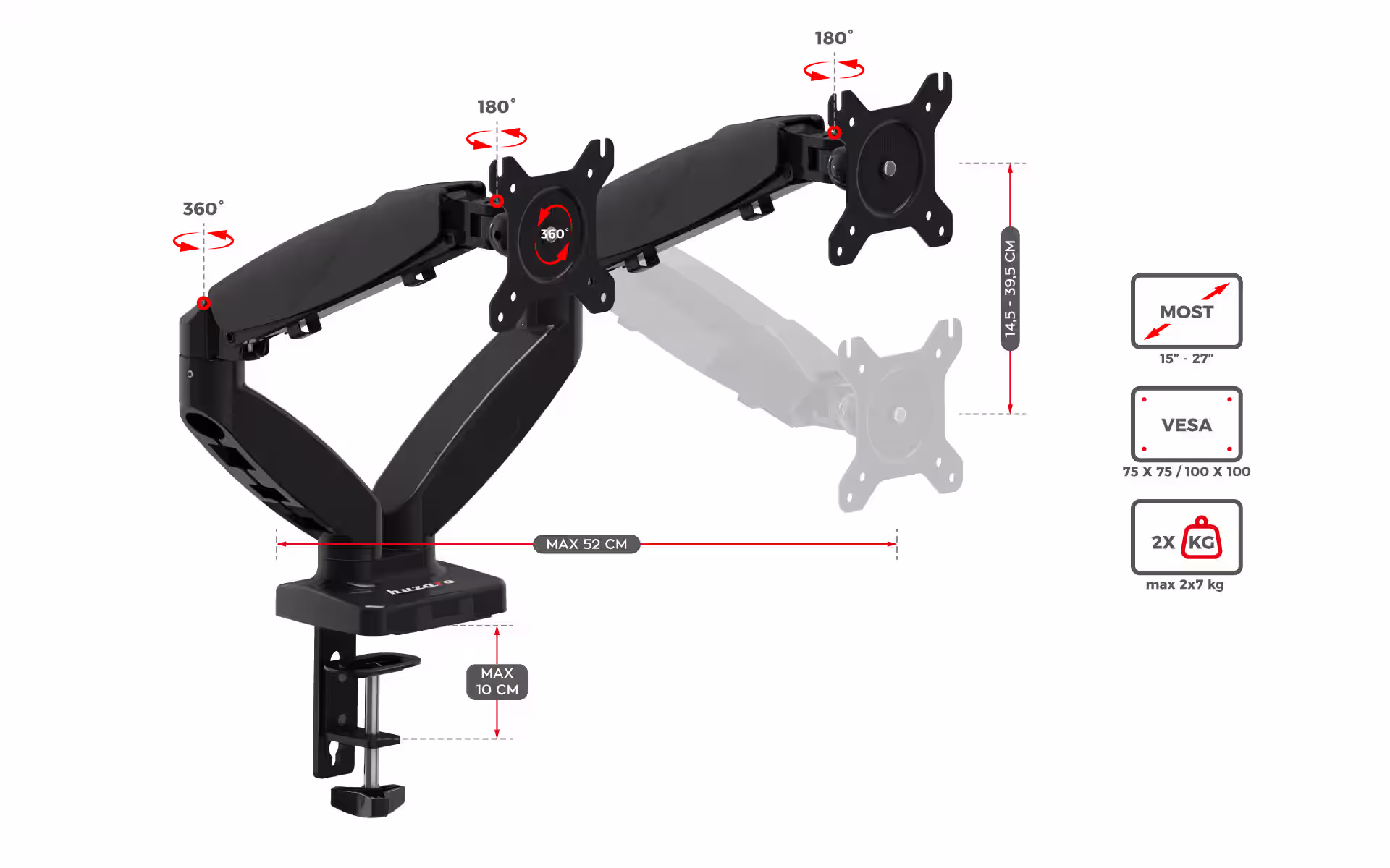 Dimensions of the Motion 2.2 mount