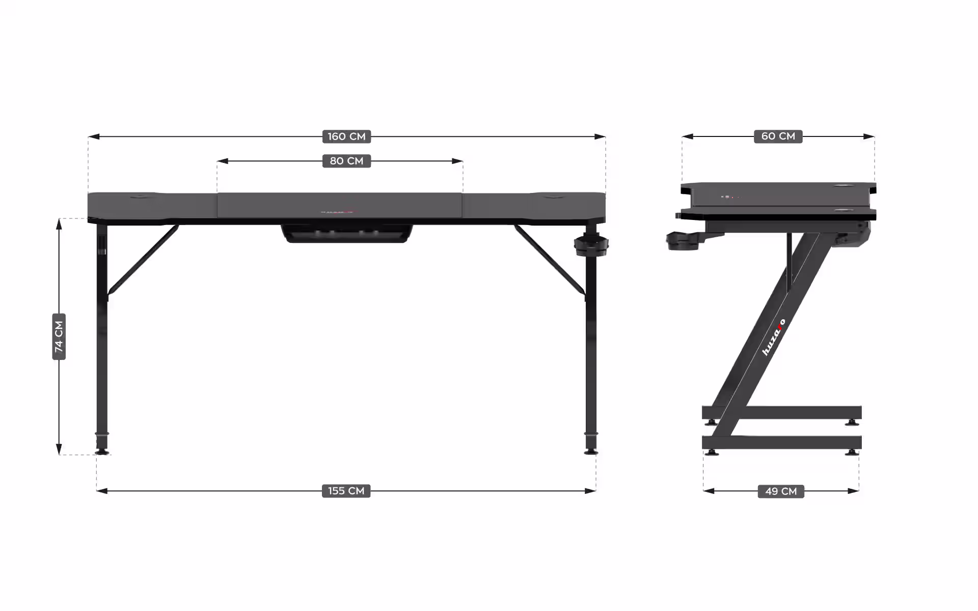 Dimensions of the Hero 4.8 desk