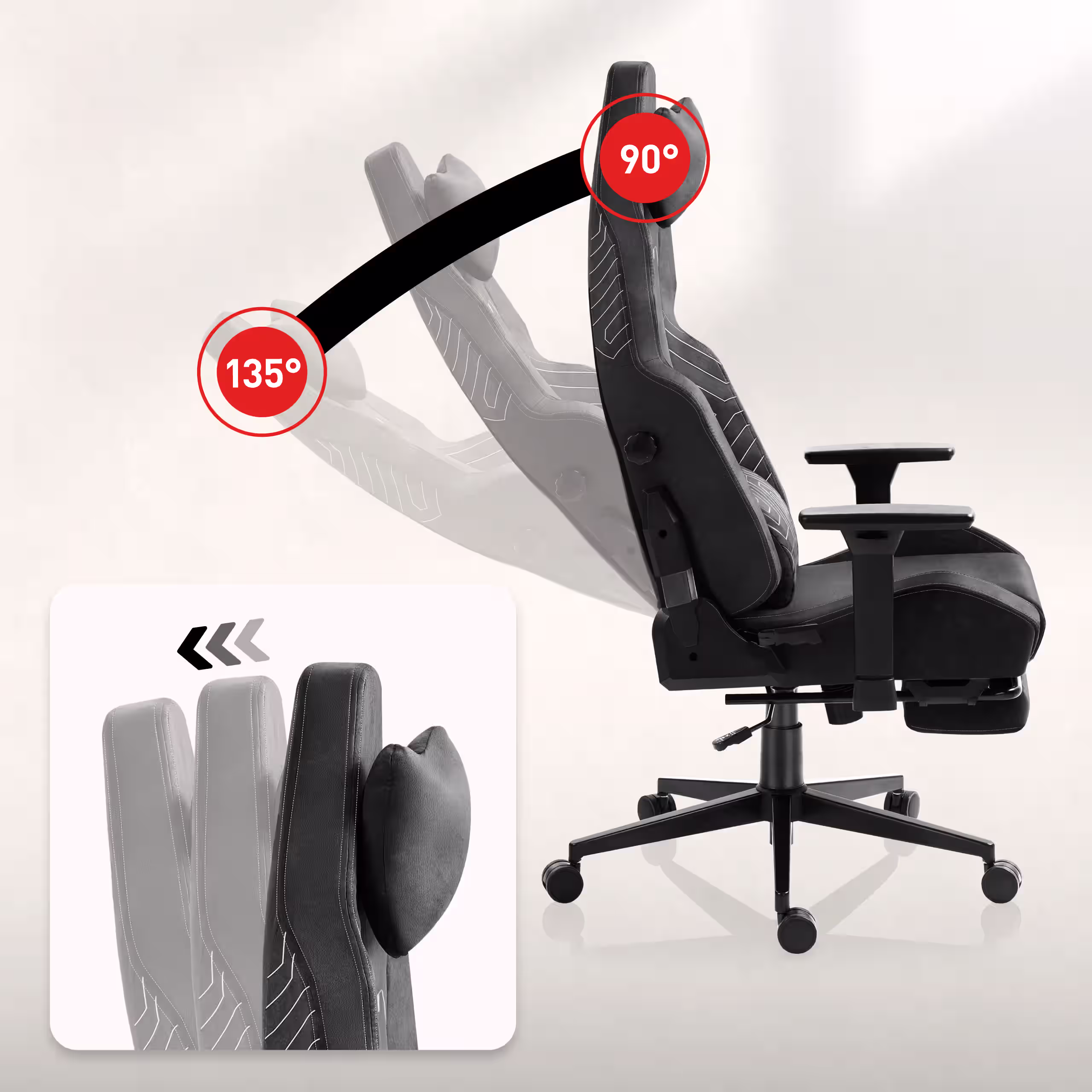 Backrest adjustment up to 135°