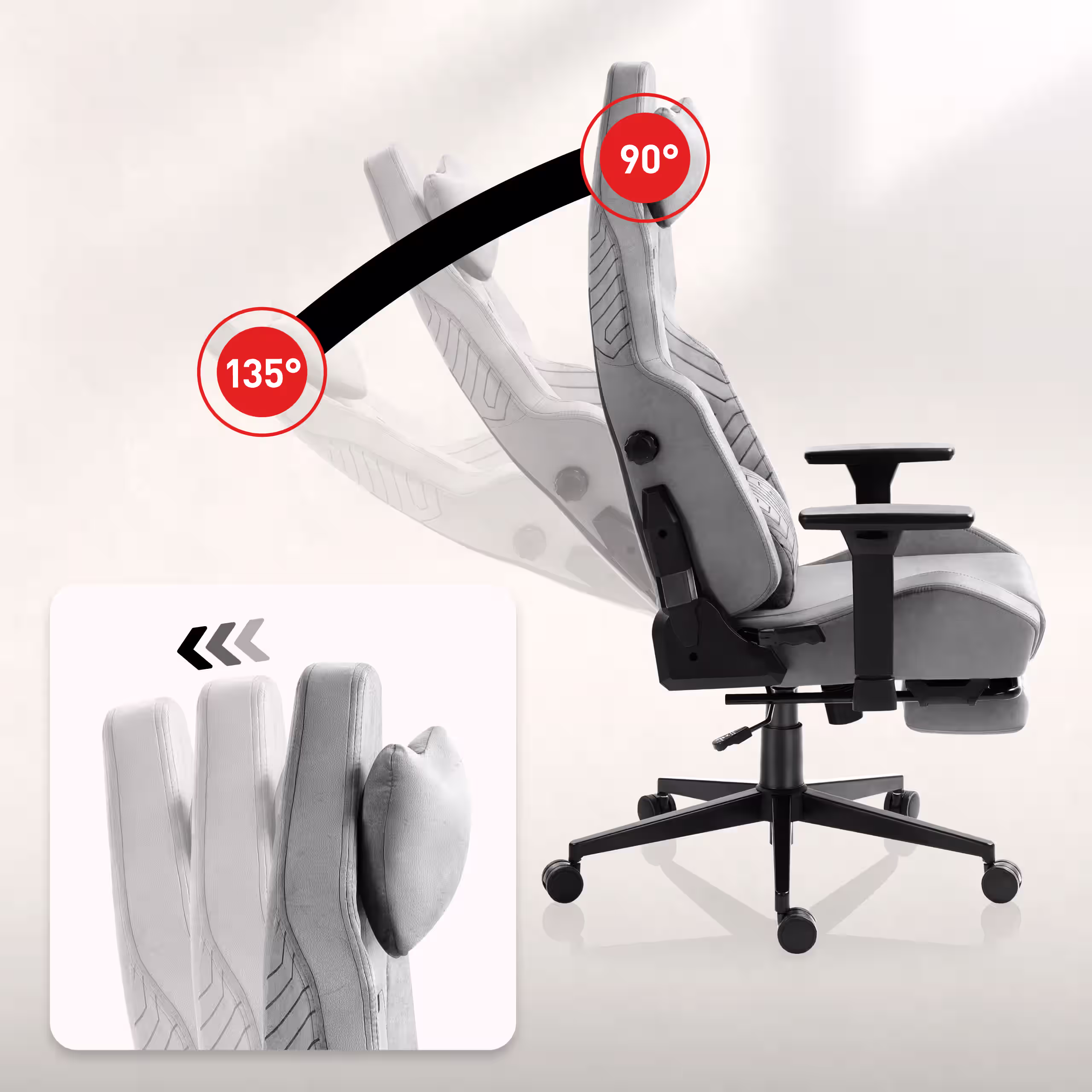 Adjustable backrest up to 135 degrees