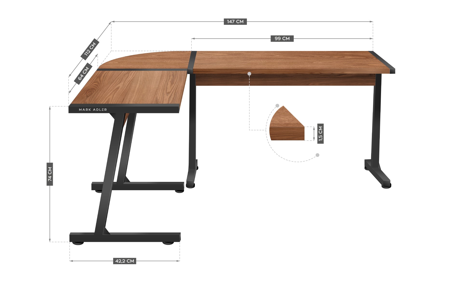 Mark Adler Leader 5.5 wn desk dimensions