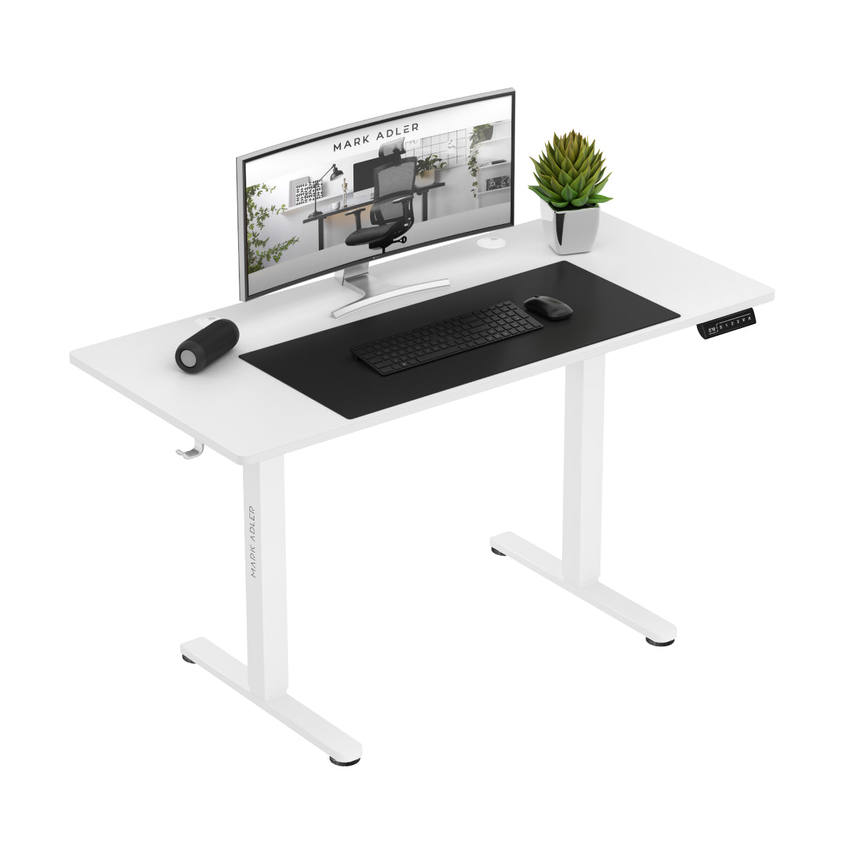 Electric desk Mark Adler Leader 7.0 with computer peripherals on the desktop